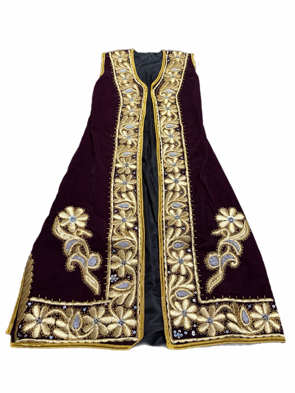 70s  Vintage Velvet Floral Embroidered Beaded Boho Tunic Vest (Plum/Gold) O/S - Picture 2 of 10